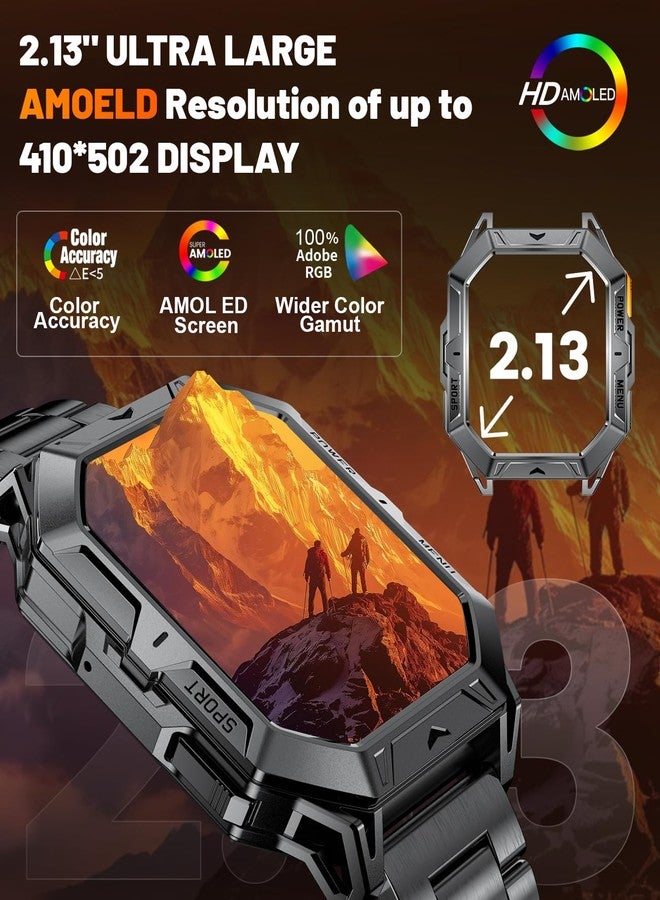 لييج ساعات LIGE الذكية للرجال مع عمر بطارية يزيد عن 100 يوم (بطارية 1000 مللي أمبير، شاشة AMOLED مقاس 2.13 بوصة، إمكانية إجراء واستقبال المكالمات، 110 وضع رياضي، مقاومة للماء وفقًا للمعايير العسكرية، مراقبة النوم، متوافقة مع أنظمة iOS وAndroid لتتبع اللياقة البدنية) - Image 4