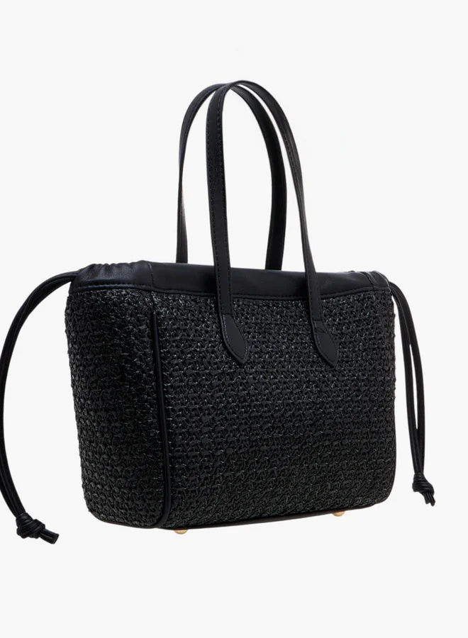 Flora Bella By Shoexpress Textured Tote Bag with Double Handle and Magnetic Button Closure
