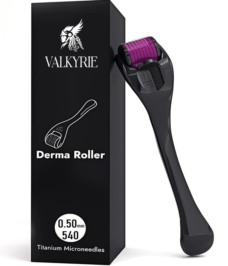 Valkyrie Derma Roller 0.5mm WITH 540 Stainless Steel Needles | Derma Roller for Hair Growth & Thickening, Repair Damages and Activates Hair Follicles, Reduces Acne Scars (Black) by Valkyrie - Image 1