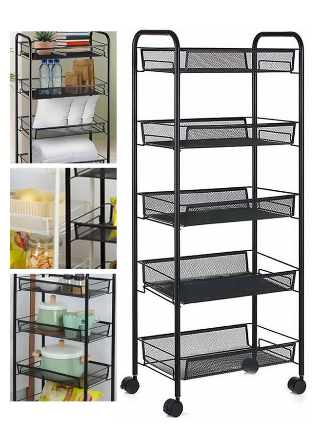 AGD Multi-Purpose Rolling Storage Trolley Cart For Kitchen Black - Image 2