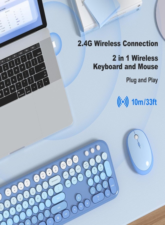KNOWSQT Wireless Keyboard Mouse Combo - Lovely Blue-Gradient Rainbow Full-Sized Typewriter Colorful Keyboards, Round Keycap Plug Play Retro Cute Keyboards for Windows, Laptop, PC, Desktop, Computer - Image 5