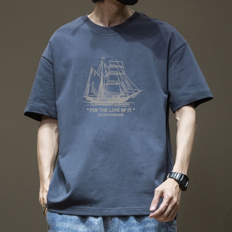 National trend short-sleeved T-shirt men's summer 2026 new loose top ins trendy retro men's pure cotton half-sleeved T-shirt - Image 2