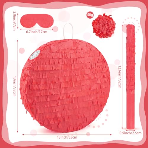 Abilat Red Round Pinata with Stick Blindfold and Confetti DIY Blank Pinata for Adults Kids Birthday Party Supplies Carnivals Thanksgiving Christmas Decorations - Image 5