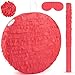 Abilat Red Round Pinata with Stick Blindfold and Confetti DIY Blank Pinata for Adults Kids Birthday Party Supplies Carnivals Thanksgiving Christmas Decorations - Image 2