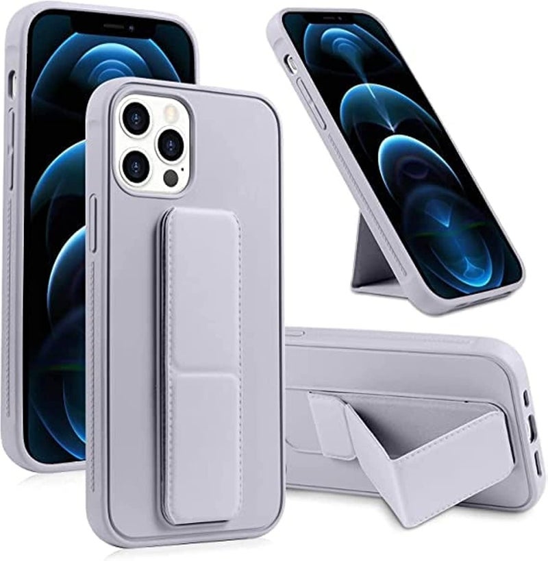 S-TOP Iphone 14 Pro Max Mobile Case With Magnetic Stand And Holder Hand Strap Grip Premium Silicone Magnetic Car Mount Cover Foldable Kickstand Case Finger Grip Cover Grey - Image 1