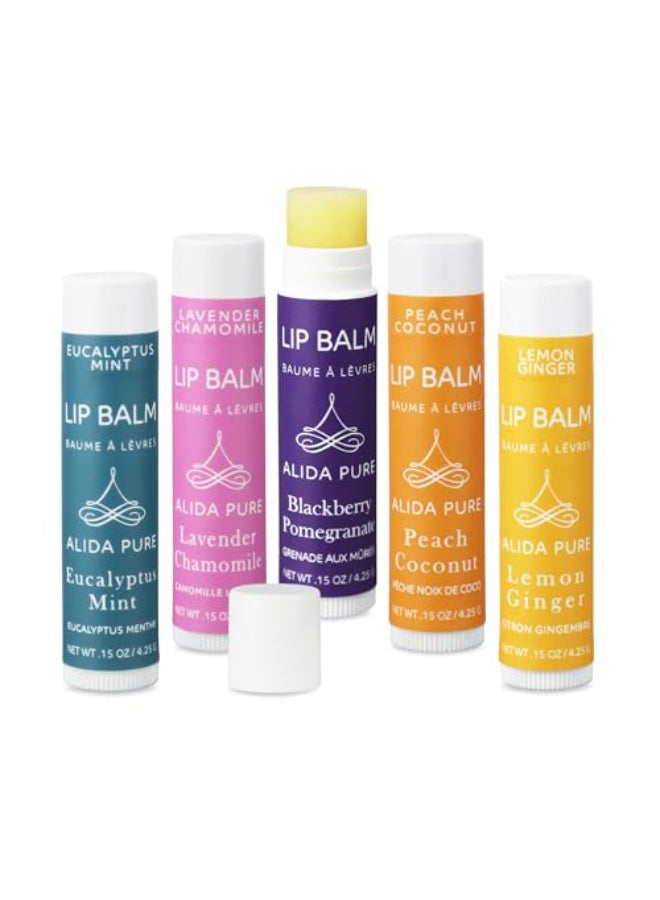 ALIDA PURE Duet Lip Balm Collection Vegan Set Beeswax Free with Organic Jojoba and Avocado Oil Vitamin E Natural Moisturizer for Dry Chapped Lips 5 Tube Set - Image 1