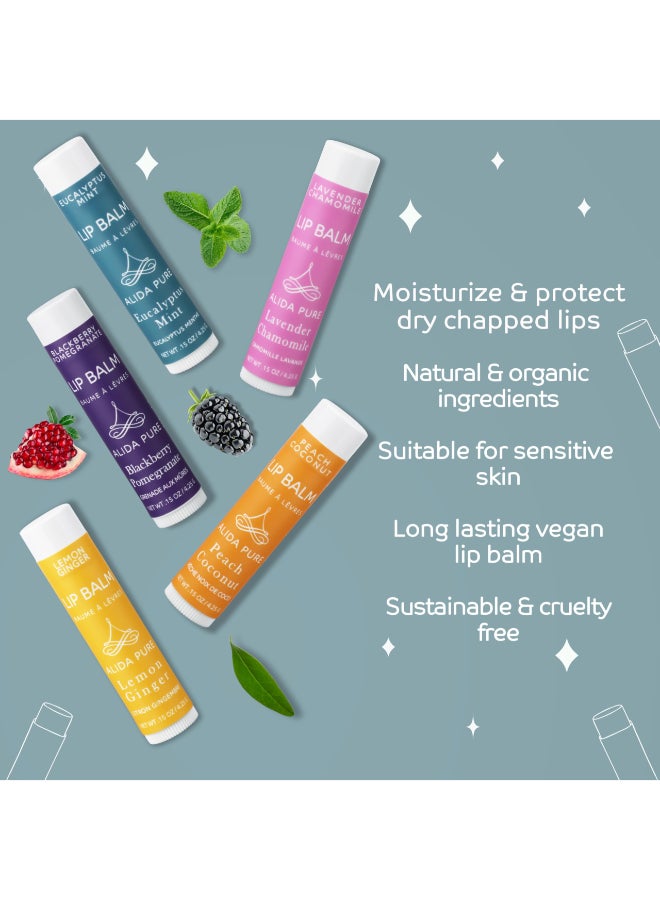 ALIDA PURE Duet Lip Balm Collection Vegan Set Beeswax Free with Organic Jojoba and Avocado Oil Vitamin E Natural Moisturizer for Dry Chapped Lips 5 Tube Set - Image 4