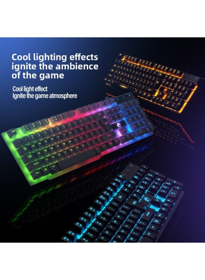 Mechanical Feel Keyboard Mouse Suit Wired Desktop Computer Notebook Game E-sports Typing USB-Color:Mechanical Feel - 1 Year Warranty - Black Characters, White Ice And Blue Light [single Keyboard] - No - 104 Keys - Official Standard