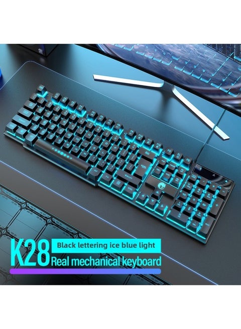 Mechanical Feel Keyboard Mouse Suit Wired Desktop Computer Notebook Game E-sports Typing USB-Color:Mechanical Feel - 1 Year Warranty - Black Characters, White Ice And Blue Light [single Keyboard] - No - 104 Keys - Official Standard