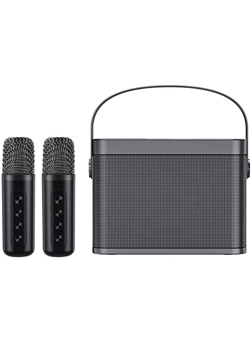 YS-219 Bluetooth Karaoke Speaker with Dual Wireless Microphones – Portable Outdoor Mobile Sound System with Deep Bass, Vocal Effects, USB/TF Support, Ideal for Parties and Events Black - Image 1