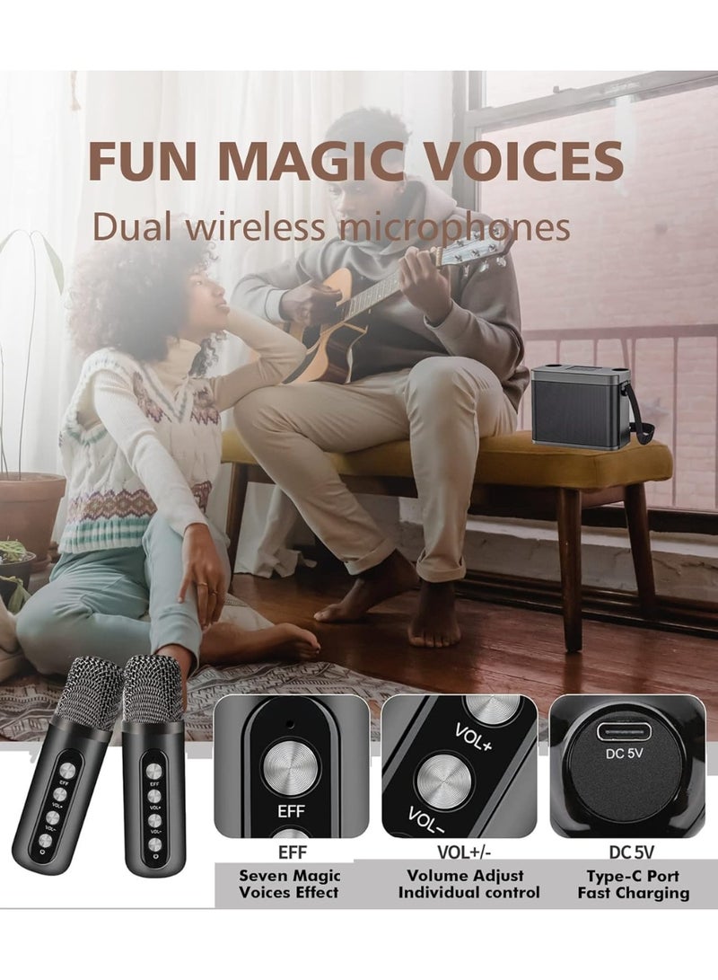 YS-219 Bluetooth Karaoke Speaker with Dual Wireless Microphones – Portable Outdoor Mobile Sound System with Deep Bass, Vocal Effects, USB/TF Support, Ideal for Parties and Events Black - Image 4