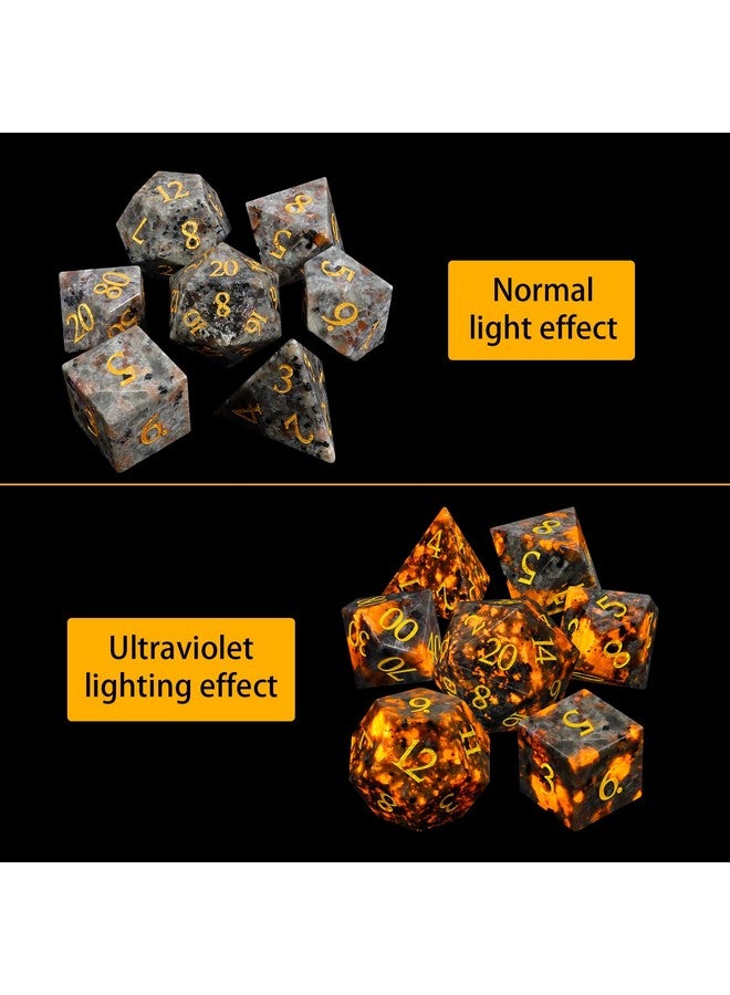 Lucky-M LUCKY-M Natural Flame Yooperlite Gemstone DND Dice, Birthday Gifts for Him, 7PCS Dungeons and Dragons Dice Set with Case for RPG, Handmade Cool Dice Sets DD  - Image 2