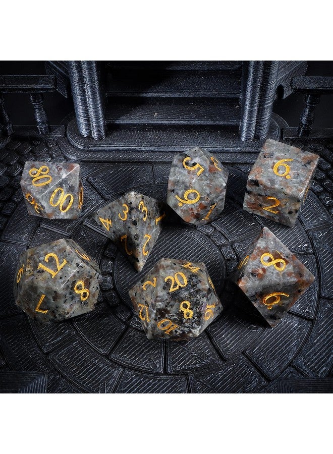 Lucky-M LUCKY-M Natural Flame Yooperlite Gemstone DND Dice, Birthday Gifts for Him, 7PCS Dungeons and Dragons Dice Set with Case for RPG, Handmade Cool Dice Sets DD  - Image 5