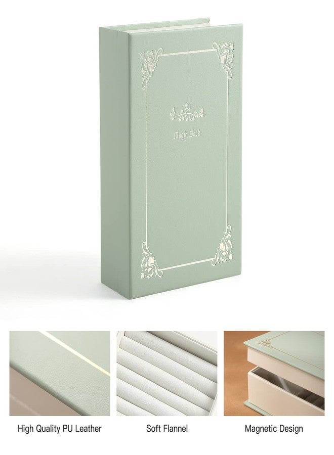 CASEGRACE Jewelry Box Organizer PU Leather Diary Jewelry Box Magic Book Design for Earrings Bracelet Necklace Rings Storage for Women Girls, Green - Image 4