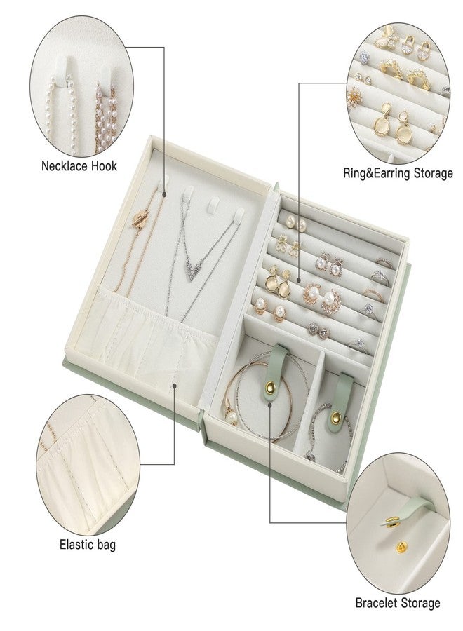 CASEGRACE Jewelry Box Organizer PU Leather Diary Jewelry Box Magic Book Design for Earrings Bracelet Necklace Rings Storage for Women Girls, Green - Image 3