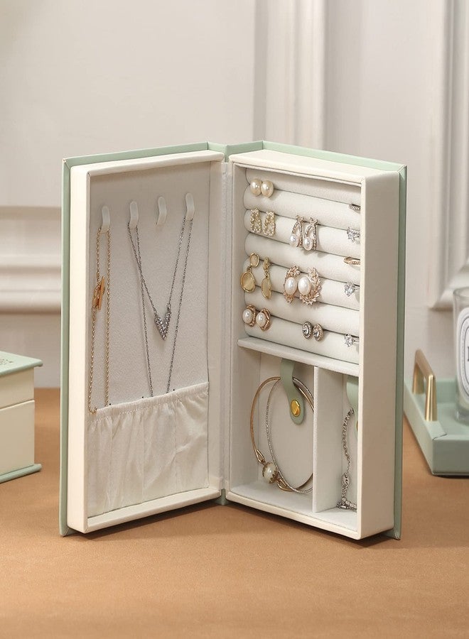 CASEGRACE Jewelry Box Organizer PU Leather Diary Jewelry Box Magic Book Design for Earrings Bracelet Necklace Rings Storage for Women Girls, Green - Image 5