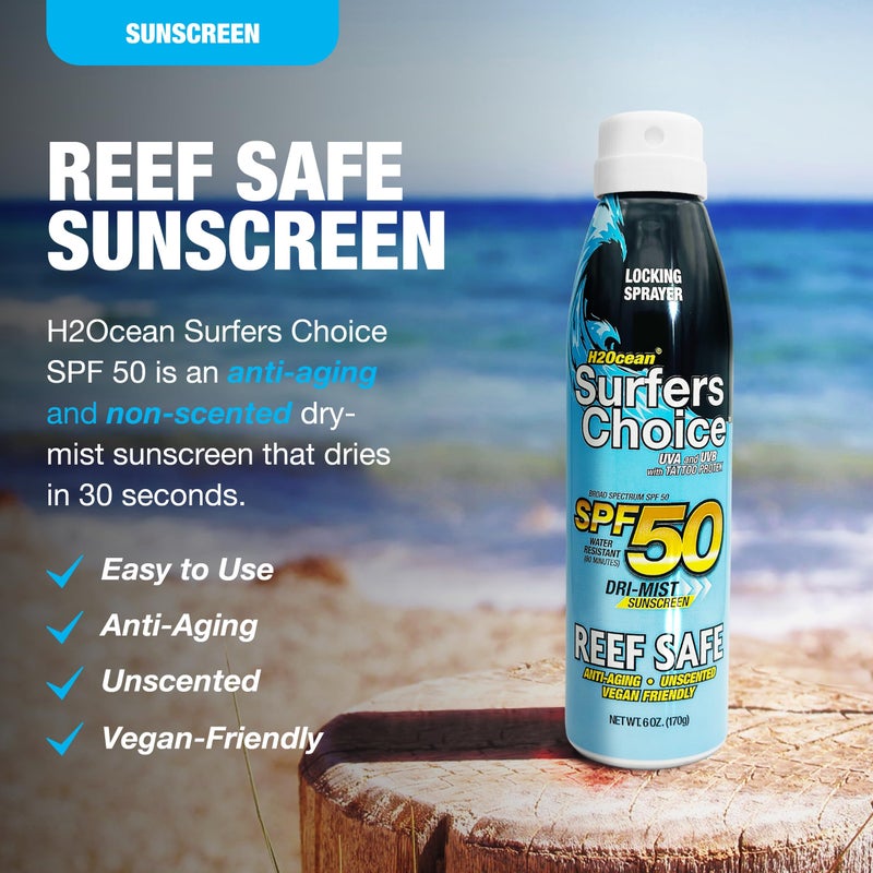 H2Ocean Surfers Choice SPF 50 Spray - Quick-Drying Sunscreen Spray for Tattoo Aftercare & UV Protection - Reef-Safe Sun Protection for All Ages - 6 oz - Image 2