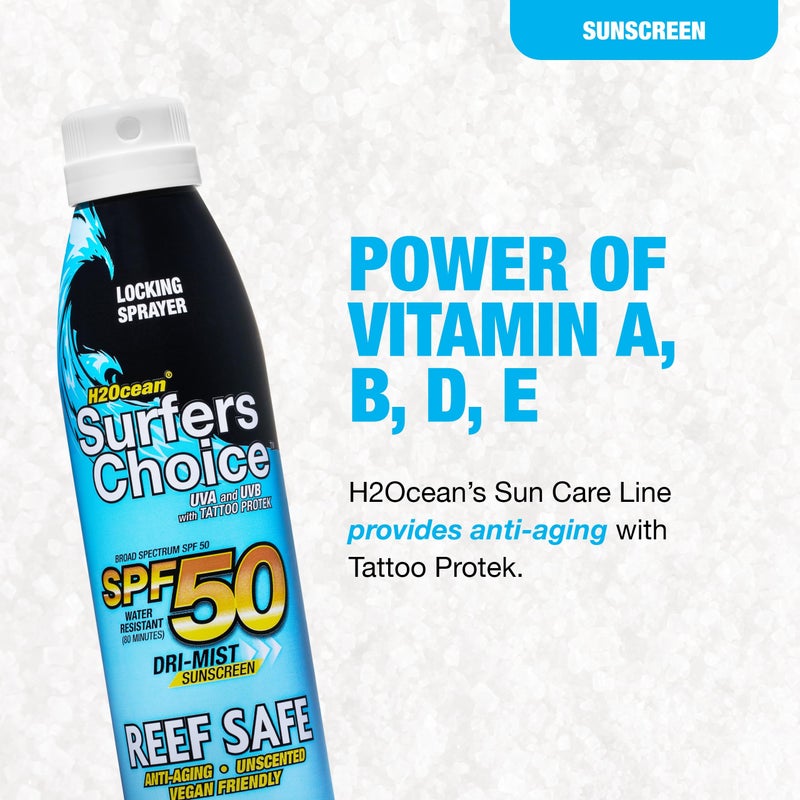 H2Ocean Surfers Choice SPF 50 Spray - Quick-Drying Sunscreen Spray for Tattoo Aftercare & UV Protection - Reef-Safe Sun Protection for All Ages - 6 oz - Image 3