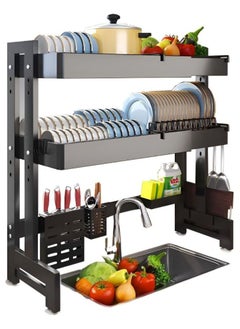 MissTiara Dish Rack, 64-100 CM Length Adjustable Over The Sink Dish Rack Extra Heavy Duty Adjustable Length and Height Large Dish Drying Stand Drainer with Utensil Holder for Kitchen Countertop Organizer  - Image 1