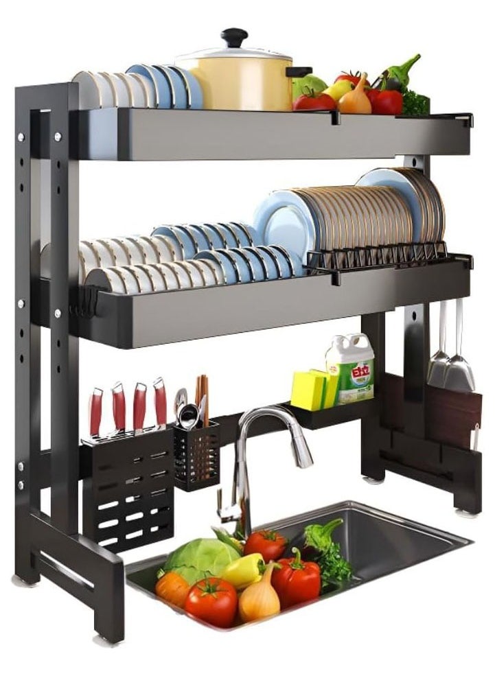MissTiara - Dish Rack, 64-100 CM Length Adjustable Over The Sink Dish Rack Extra Heavy Duty Adjustable Length and Height Large Dish Drying Stand Drainer with Utensil Holder for Kitchen Countertop Organizer - Image 1