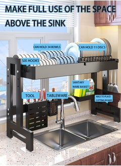 MissTiara Dish Rack, 64-100 CM Length Adjustable Over The Sink Dish Rack Extra Heavy Duty Adjustable Length and Height Large Dish Drying Stand Drainer with Utensil Holder for Kitchen Countertop Organizer  - Image 2