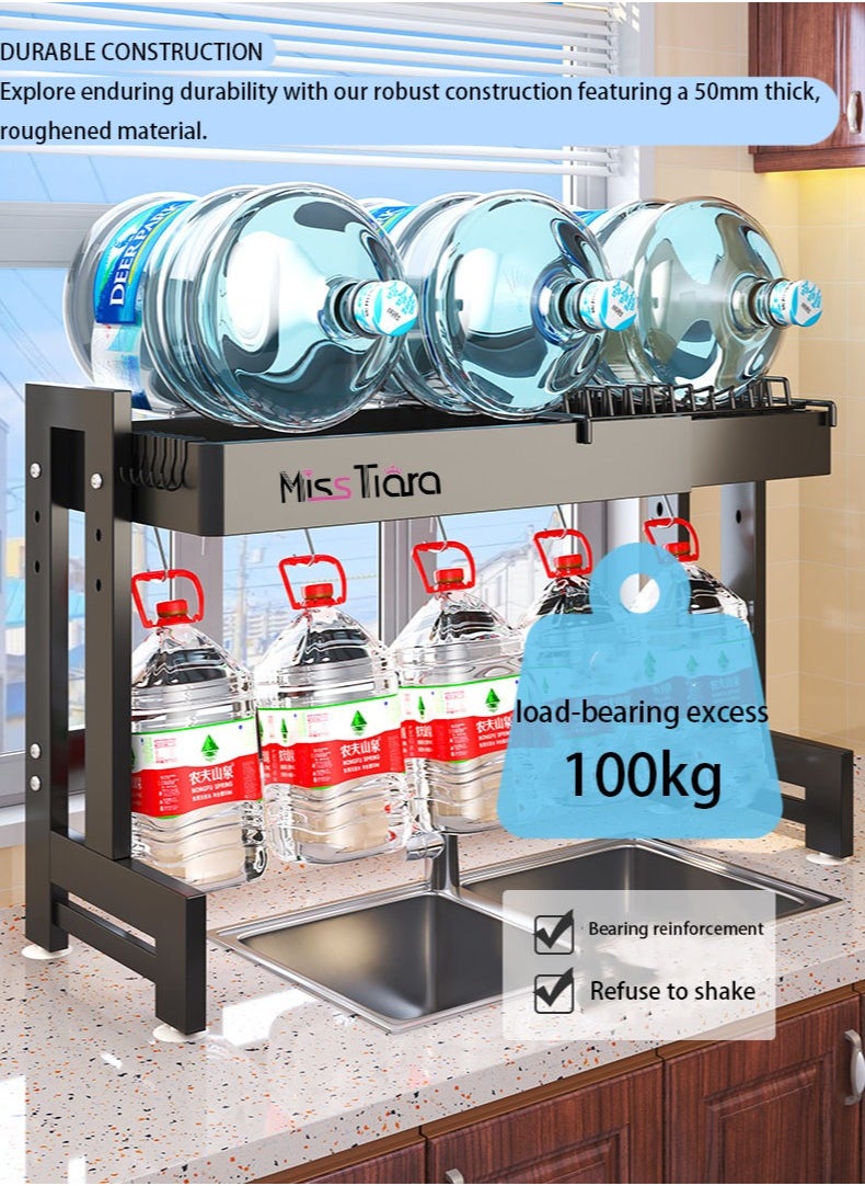 MissTiara - Dish Rack, 64-100 CM Length Adjustable Over The Sink Dish Rack Extra Heavy Duty Adjustable Length and Height Large Dish Drying Stand Drainer with Utensil Holder for Kitchen Countertop Organizer - Image 1