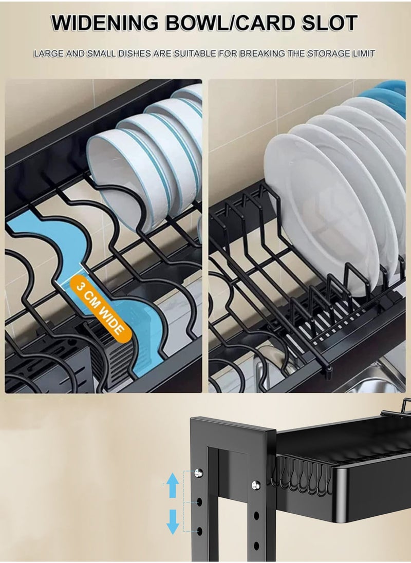 MissTiara - Dish Rack, 64-100 CM Length Adjustable Over The Sink Dish Rack Extra Heavy Duty Adjustable Length and Height Large Dish Drying Stand Drainer with Utensil Holder for Kitchen Countertop Organizer - Image 1
