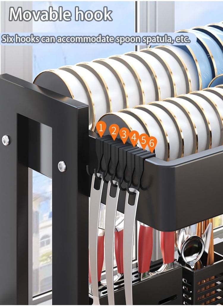 MissTiara - Dish Rack, 64-100 CM Length Adjustable Over The Sink Dish Rack Extra Heavy Duty Adjustable Length and Height Large Dish Drying Stand Drainer with Utensil Holder for Kitchen Countertop Organizer - Image 1