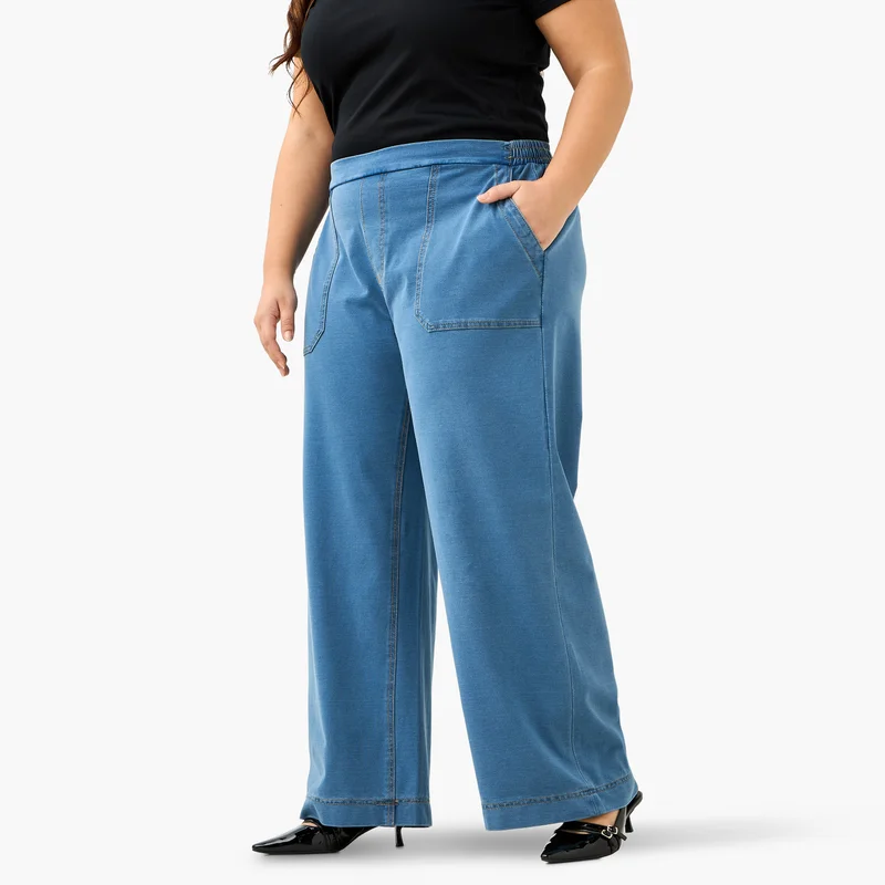 Ulla Popken Plus Size Ulla Popken Wide Leg Jeans with Pockets