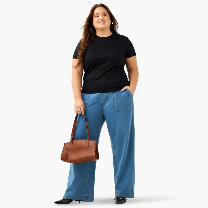Ulla Popken Plus Size Ulla Popken Wide Leg Jeans with Pockets