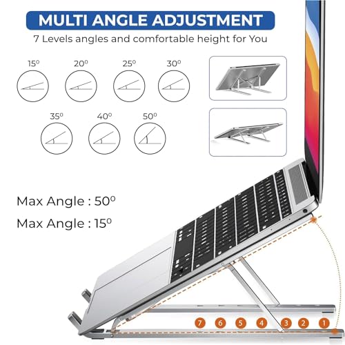 Zirak Laptop Stand | Adjustable & Foldable Riser with 7 Height Levels | Portable Laptop Holder with Anti-Slip Pads & Carry Pouch | Fits 10–17 Inch Laptops & Tablets (Silver) - Image 3