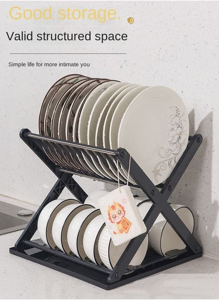 2 Tier Dish Drainer and Bowl Organizer with Leakproof Drawer, Compact X Shape Dish Rack for Kitchen Dish Drying Organizer (White) - pzsku/Z6DD136D3757208A13410Z/45/_/1700236329/09093f72-5685-4b85-8f44-d24ea6218e71