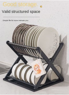 Plan A 2 Tier Dish Drainer and Bowl Organizer with Leakproof Drawer, Compact X Shape Dish Rack for Kitchen Dish Drying Organizer (White)  - Image 4