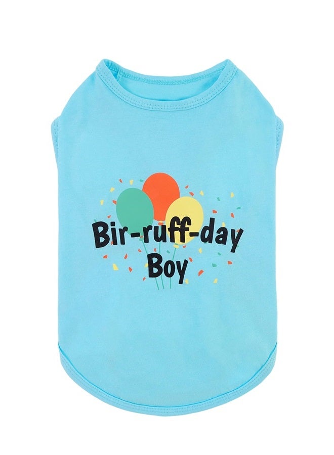 Fitwarm Birthday Boy Dog Shirt, Bir-Ruff-Day Boy Funny Dog Clothes for Small Dogs Boy, Pet Birthday Outfit, Cat Tshirt, 100% Breathable Cotton, Aqua Blue, XS