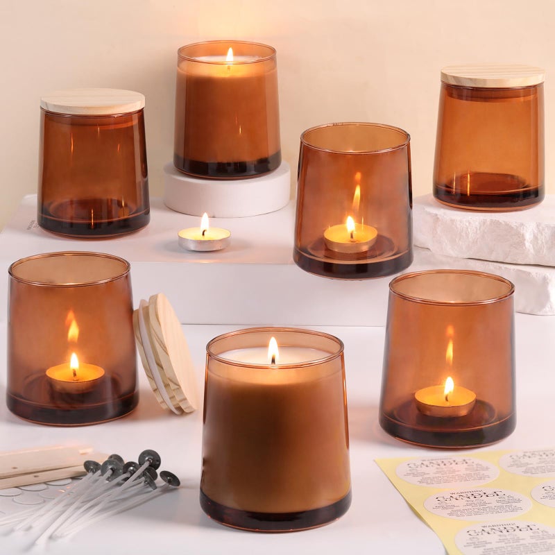 DARJEN 12 Pack Amber Candle Jars for Making Candles- 9 OZ Empty Glass Candle Making Jars with Making Kits, Candle Making Supplies Candle Containers for Home DIY & GIFS - Image 1