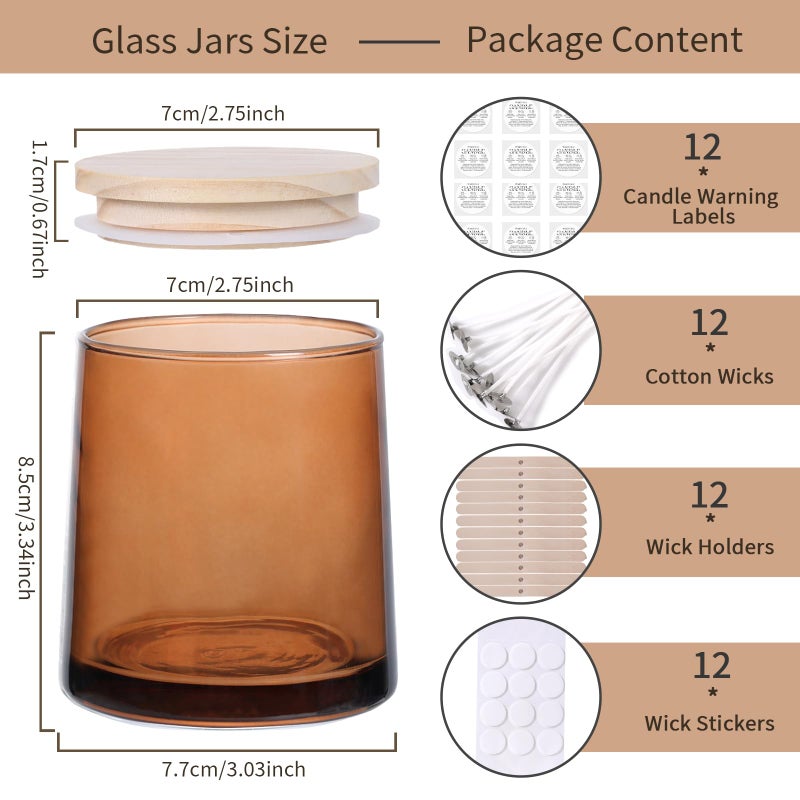 DARJEN 12 Pack Amber Candle Jars for Making Candles- 9 OZ Empty Glass Candle Making Jars with Making Kits, Candle Making Supplies Candle Containers for Home DIY & GIFS - Image 2