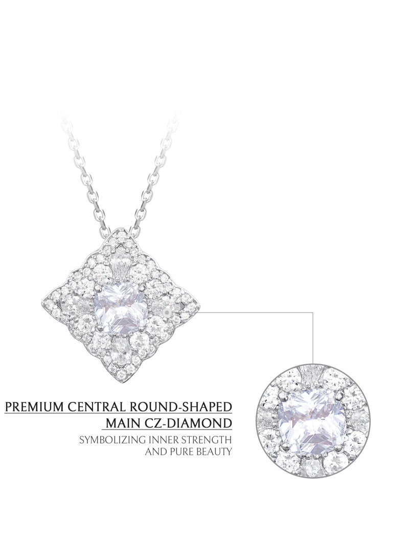 Regal Luminescence Women's Necklace - Pendant with CZ Diamond and Sterling Silver, Middle East Exclusive Collection