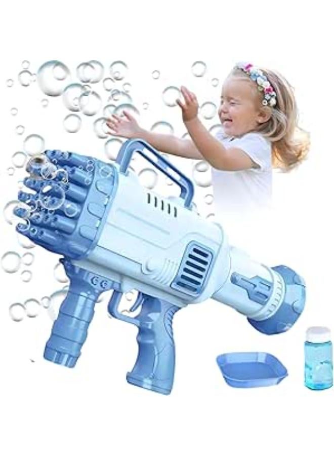 مسدس صانع الفقاعات - مسدس رشاش فقاعات ذو 32 فتحة - آلة فقاعات بازوكا - مسدس فقاعات للأطفال للاستخدام في الأماكن المغلقة أو في الهواء الطلق، والحفلات، وعيد الهالوين وعيد الفصح ورأس السنة الجديدة وأعياد الميلاد وهدايا الكريسماس - (أزرق)
