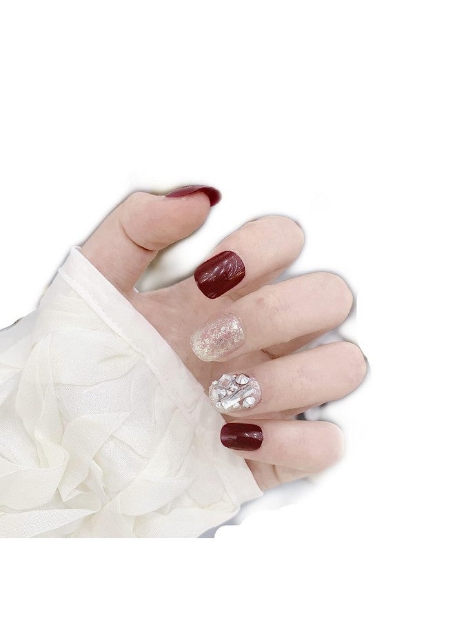 Rapidsflow 24Pc Set Of Long French Artificial Nails Full Nail Extension With Free Application Kit (Maroon Stone 2) - Image 2