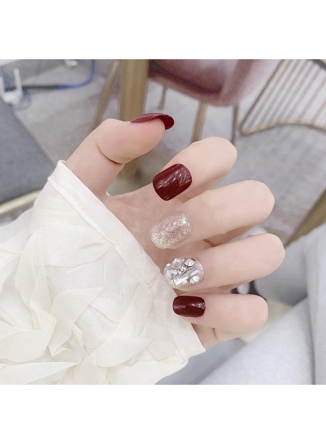 Rapidsflow 24Pc Set Of Long French Artificial Nails Full Nail Extension With Free Application Kit (Maroon Stone 2) - Image 3