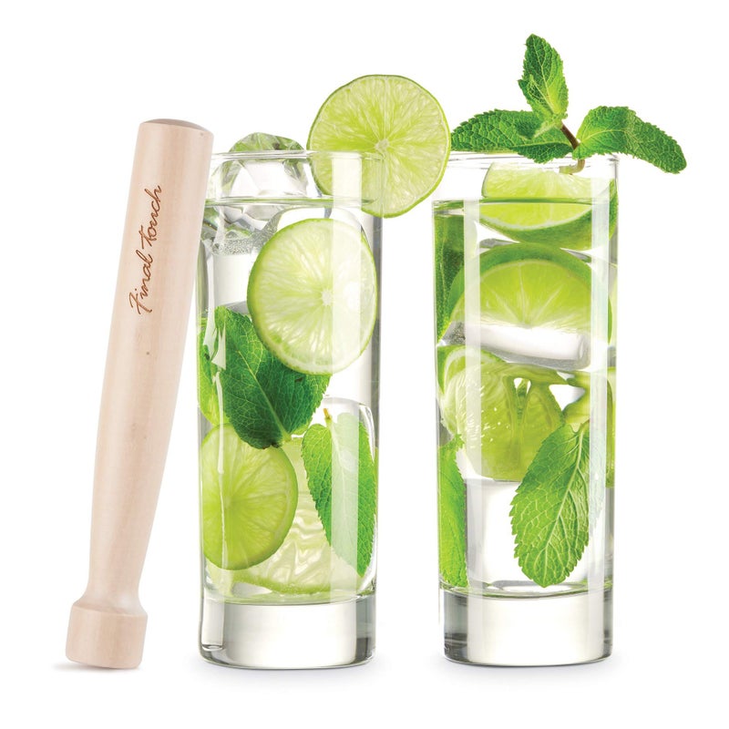 Final Touch Final Touch Premium Mojito Set  Includes 2 Tom Collins Glasses  Wooden Muddler  10oz Slim Highball Glasses with Thick Base  Complete Cocktail Kit for Perfect Mojitos FTA1835 