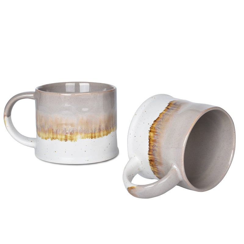 Bosmarlin Medium Ceramic Coffee Mug Set of 2 15 oz Stoneware Tea Cup for Office and Home Dishwasher and Microwave Safe Grey 2