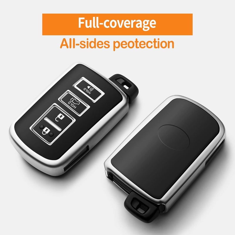 Sindeda Key Fob Cover for Toyota with Leather Keychain - Soft TPU Protection for Corolla, Camry, Avalon, RAV4, Highlander (Silver) - Image 3
