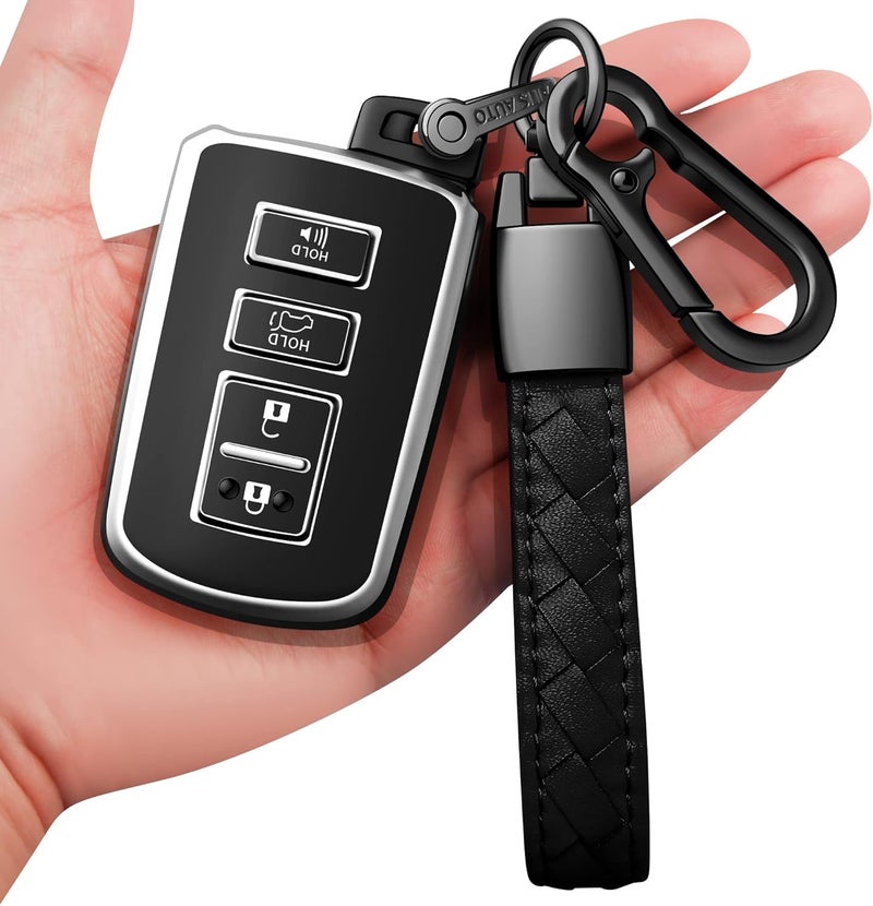 Sindeda Key Fob Cover for Toyota with Leather Keychain - Soft TPU Protection for Corolla, Camry, Avalon, RAV4, Highlander (Silver) - Image 1
