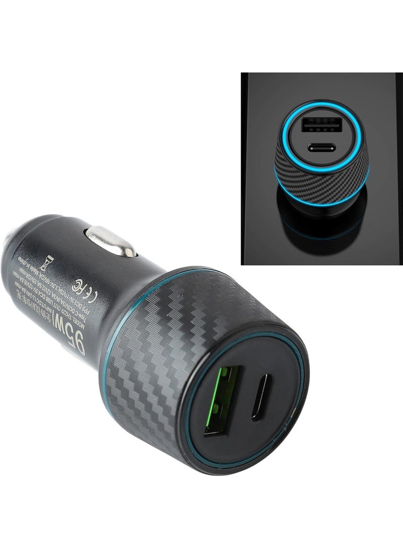 Suuonee شاحن سيارة ثنائي المنافذ للشحن السريع USB PD بقوة 95 واط، بتصميم من ألياف الكربون، مزود بمحول ولاعة سجائر للسيارات والشاحنات - Image 5