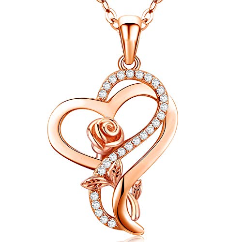 DESIMTION Rose Gold Heart Necklaces for Women,Birthday Mothers Day Christmas Jewelry Gifts for Wife Girlfriend Mom from Daughter - Image 1