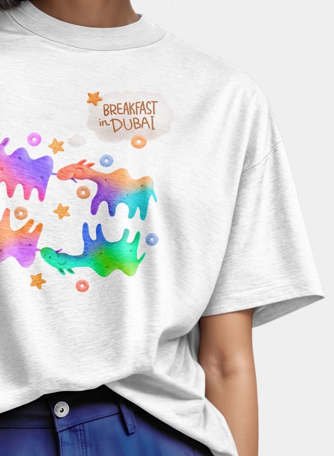 Hempelcat T-shirt Camel cookies colour: Breakfast in Dubai white printed 100% cotton for women  - Image 2