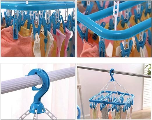 ASIAN WARE ASIAN WARE Foldable Laundry Drying Rack 28 Clips Laundry Drip Drying Rack Plastic Dress Hanger for Dress Blue Pink Pack of 01 - Image 4