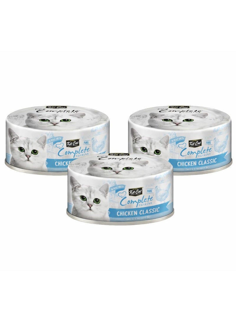Kit Cat Complete Cuisine Wet Food for Cats With Chicken Classic in Broth 70g (3 cans) - Image 1