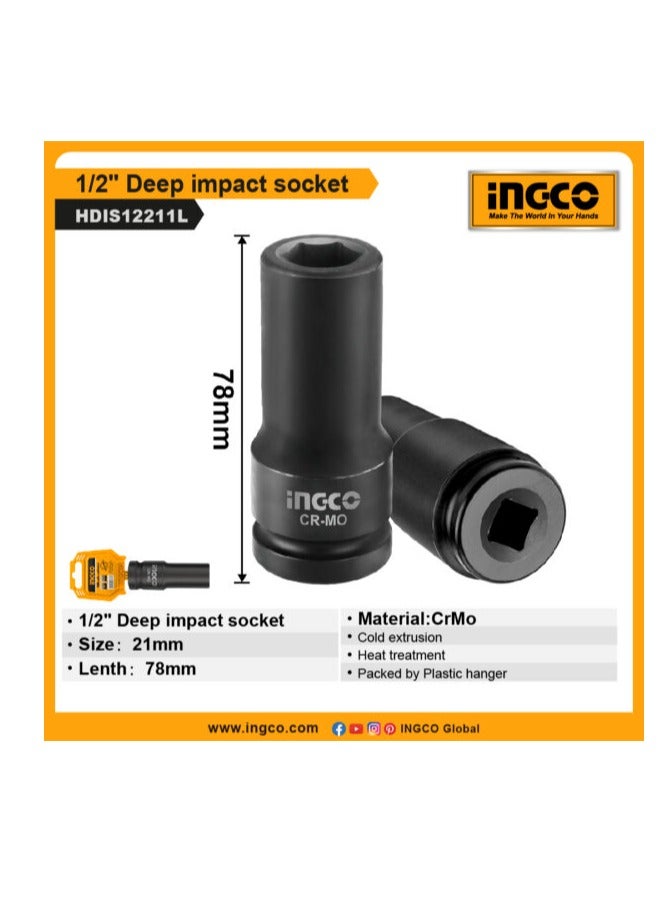 إنجكو سوكيت تأثير عميق 21 مم بقياس 1/2 بوصة من INGCO – HDIS12211L - Image 3